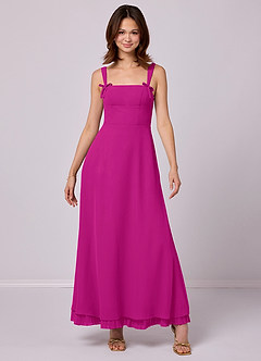 Barbie ♥ Azazie Robes de demoiselle d'honneur Robe Trapèze en Mousseline de soie Plissée Fuchsia image3