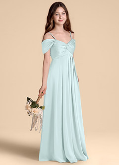 Azazie Kaitlynn Junior A-Linie Schulterfrei Stretch-Satin Kleid Seegrün image5