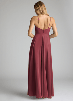 Azazie Akita Bridesmaid Dresses Merlot A-Line Chiffon Dress image4