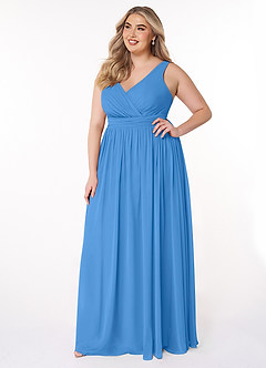 Azazie Kora Bridesmaid Dresses Blue Jay A-Line Pleated Chiffon Dress image9