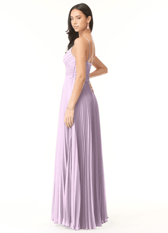 Azazie Vini Bridesmaid Dresses Frosted Lilac A-Line V-Neck Pleated Chiffon Dress image4