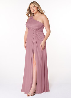 Azazie Brooke Bridesmaid Dresses Vintage Mauve A-Line One Shoulder Mesh Dress image8