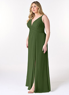 Azazie Maren Allure Robes de demoiselle d'honneur Robe Trapèze en Mousseline de soie Col V dentelle Olive image8