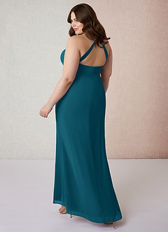 Azazie Becca Bridesmaid Dresses Ink Blue Sheath V-Neck Chiffon Dress image10