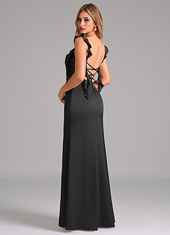 Azazie Jessamine Bridesmaid Dresses Black A-Line Corset Stretch Satin Dress image2