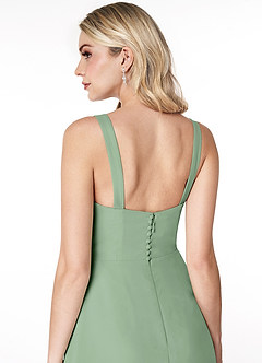 Azazie Jay Bridesmaid Dresses Matcha A-Line Square Neckline Side Slit Chiffon Dress image6