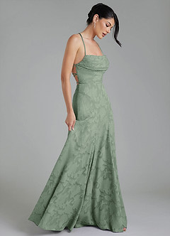 Azazie Tatum Robes de demoiselle d'honneur Robe Trapèze en Blumen-Burnout Corset Matcha image7