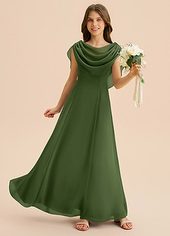 Azazie Lambie Junior Olive A-Line Pleated Chiffon Dress image3