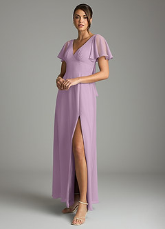 Azazie Kimber Vestidos de damas de honor Vestido de Glicinia de Gasa de Corte en A con Manga volante image5