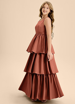 Azazie Meadowyn Junior Clay A-Line Bow Stretch Satin Dress image5