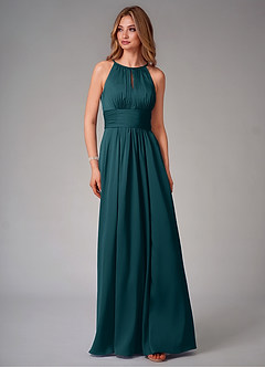 Azazie Bonnie Robes de demoiselle d'honneur Robe Trapèze en Satin extensible Plissée Vert Pin image6