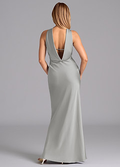 Azazie Lusinda Brudtärnklänningar Klä av Sjöjungfru i Stretch Satin Axelbandslös Silver image7