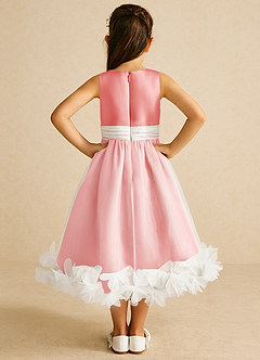 Azazie Stardust Blumenmädchenkleider A-Linie ärmellos Organza Kleid Koralle image4