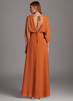 Azazie Rebecca Final Sale Black A-Line V-Neck Long Sleeve Chiffon Dress image6