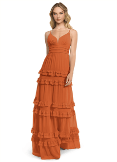 Azazie Rachel Bridesmaid Dresses Cinnamon A-Line Chiffon Dress image1