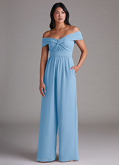Azazie Lamara Robes à essayer chez vous Combinaison Convertible en Mousseline de soie Épaule décolletée Bleu Poussiéreux image1