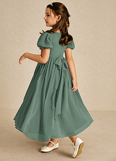 Azazie Joss Flower Girl Dresses Eucalyptus A-Line with Sleeves Chiffon Dress image2