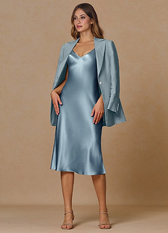 front Belicia Azul Polvoriento Traje de dos piezas 100% lino