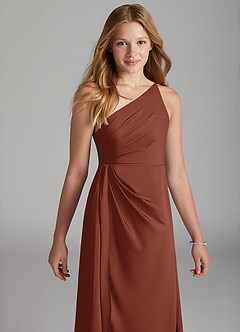 Azazie Mika Junior Auburn A-Line Pleated Stretch Satin Dress image4