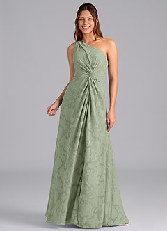 Azazie Brooke Bridesmaid Dresses Agave A-Line One Shoulder Floral Burnout Dress image5