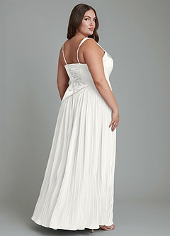 Azazie Stephanie Vestidos de madrinha de casamento Vestido Branco de Cetim elástico de Linha A com Plissado image8