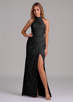 Azazie Jemma Robes de demoiselle d'honneur Robe Trapèze en Blumen-Burnout Plissée Noir image4