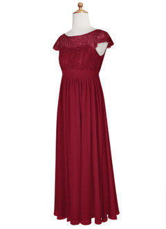 Azazie Silvermist Junior Burgundy A-Line Pleated Chiffon Dress image10