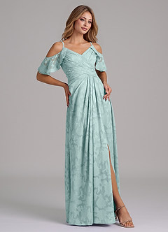 Azazie Dakota Bridesmaid Dresses Mist A-Line Off the Shoulder Floral Burnout Dress image5