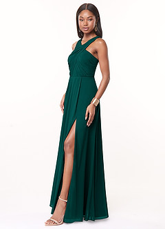 Azazie Brandie Vestidos de damas de honor Vestido de Pino de Chifón elástico de Corte en A con Plisado image3