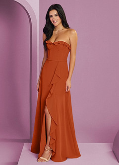 Barbie ♥ Azazie Vestidos de damas de honor Vestido de Naranja Quemada de Gasa de Corte en A con Escote de Corazón image1