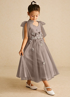 Azazie Minia Flower Girl Dresses Taupe A-Line Bow Matte Satin Dress image3