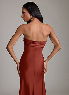 Azazie Saylor Vestidos de damas de honor Vestido de Terracota de Satén Elástico de Corte Sirena con Sin tirantes image6