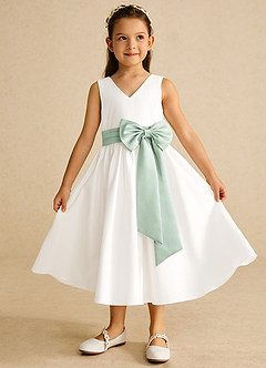 Azazie Darling Flower Girl Dresses Ivory Agave A-Line Bow Cotton Dress image2