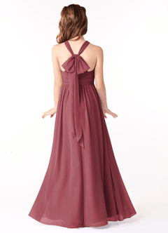 Azazie Jaylah Junior Merlot A-Line Ruched Chiffon Dress image1