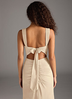 Azazie Jesaphine Bridesmaid Dresses Champagne Sheath Bow Chiffon Dress image6
