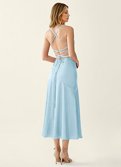Heloise Sky Blue Satin Lace Up Back Summer Midi Dress image2