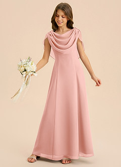 Azazie Lambie Junior Rosette A-Line Pleated Chiffon Dress image6