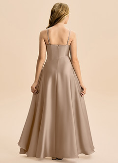 Azazie Eirlys Junior A-Linie Plissee Stretch-Satin Kleid Taupe image2