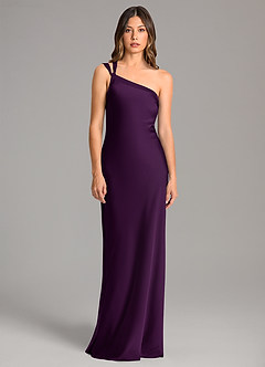 Azazie Monroe Bridesmaid Dresses Grape Mermaid One Shoulder Stretch Satin Dress image4