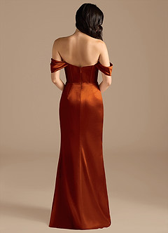 Azazie Lynden Bridesmaid Dresses Auburn Sheath Off the Shoulder Metallic Satin Convertible Dress image5