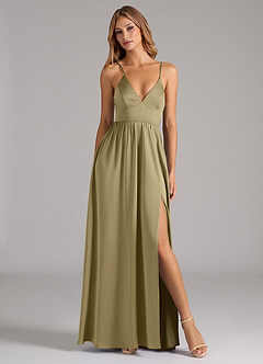 Azazie Aaida Bridesmaid Dresses Moss Green A-Line Corset Stretch Satin Dress image5
