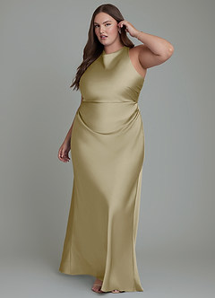 Azazie Evadne Bridesmaid Dresses Moss Green Sheath Pleated Stretch Satin Dress image11