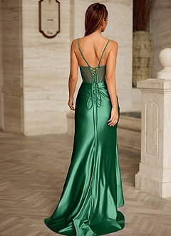 Bianca Green Rhinestone Cutout Corset Satin Prom Dress image2