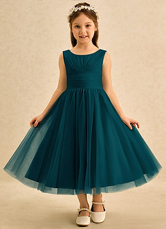 Azazie Macaron Jurken voor bloemenmeisjes A-Lijn Jurk van Tule Geplooid Pijnboom image3