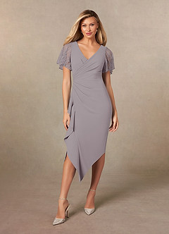 Azazie Eloise Mother of the Bride Dresses Dusk Sheath Pleated Stretch Crepe Dress image4