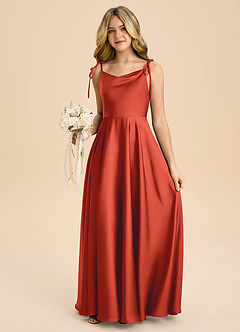 Azazie Popsy Junior Rust A-Line Bow Stretch Satin Dress image5