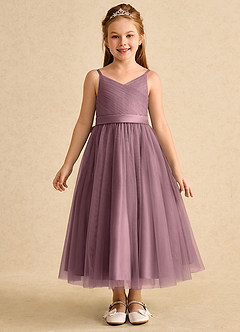 Azazie Patootie Flower Girl Dresses Vintage Mauve A-Line Spaghetti Strap Tulle Dress image1