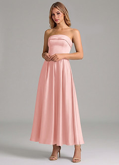 Azazie Lucienne Bridesmaid Dresses Powder Pink A-Line Pleated Stretch Satin Dress image4