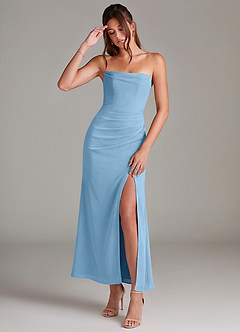 Azazie Leonis Brautjungfernkleider Wandelbar Meerjungfrau-Linie Schulterfrei Chiffon Kleid Stahlblau image1