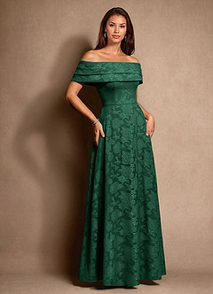 Azazie New Britain Mère de la mariée Robes Robe Trapèze en Blumen-Burnout Plissée Vert Foncé image2